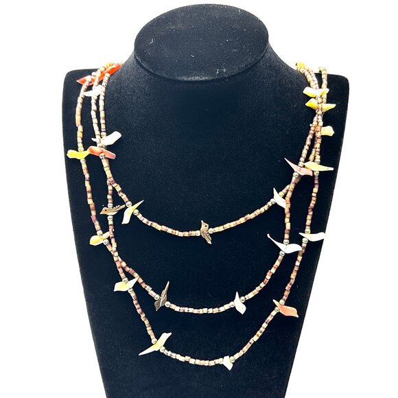 Zuni Three-Strand Bird Fetish Necklace — Shell/Abalone & Sterling Silver  — EUC - Picture 1 of 8